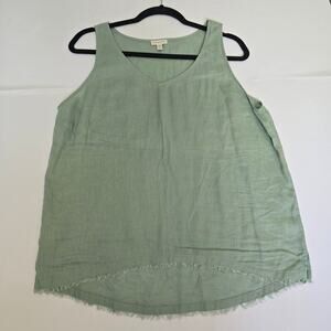 Garnet Hill 100% Linen Tank Top 8 Mint Green Sleeveless Blouse Fringe Resortwear